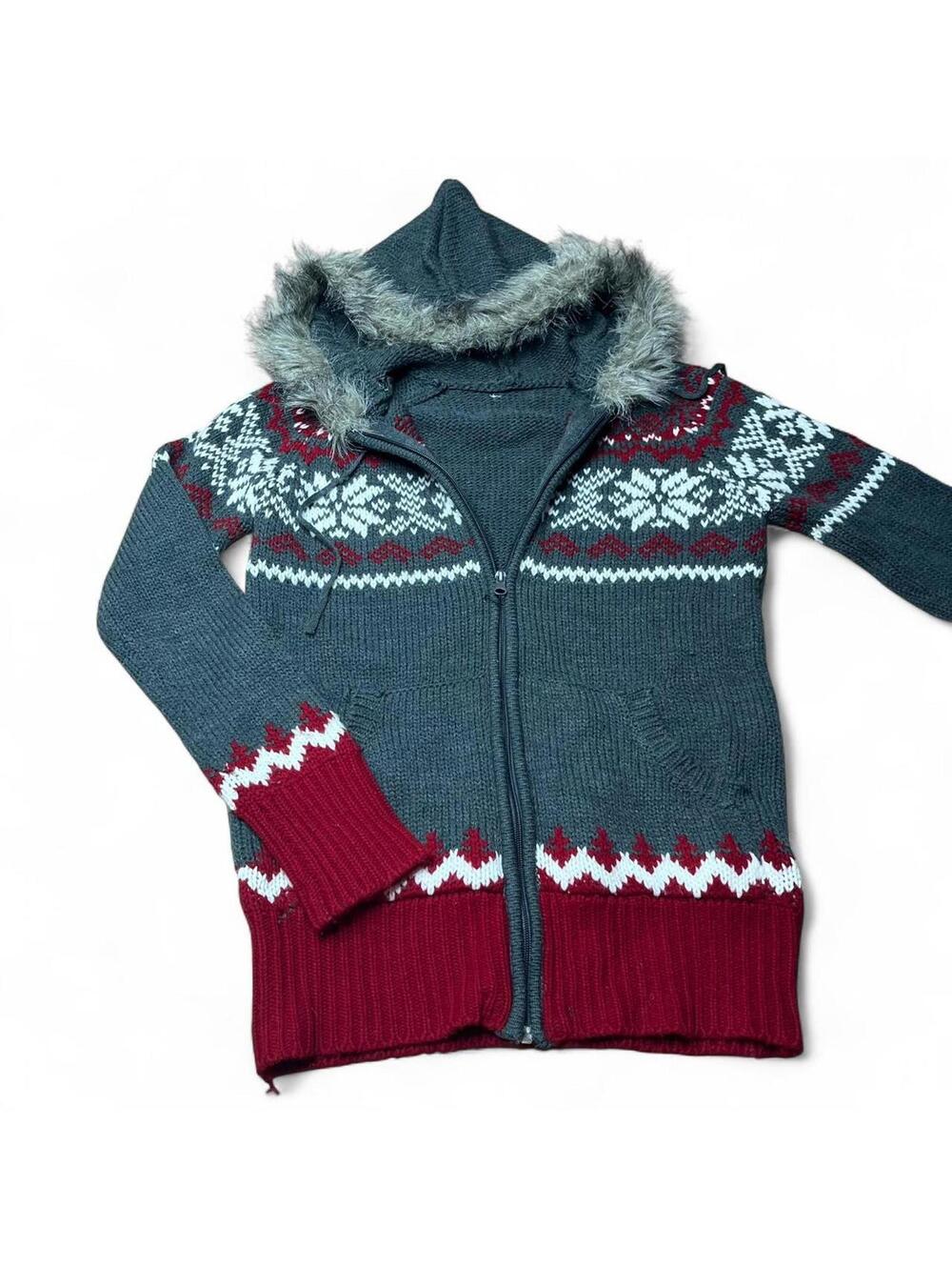 y2k No bounderies knitted fur hood zip up jacket